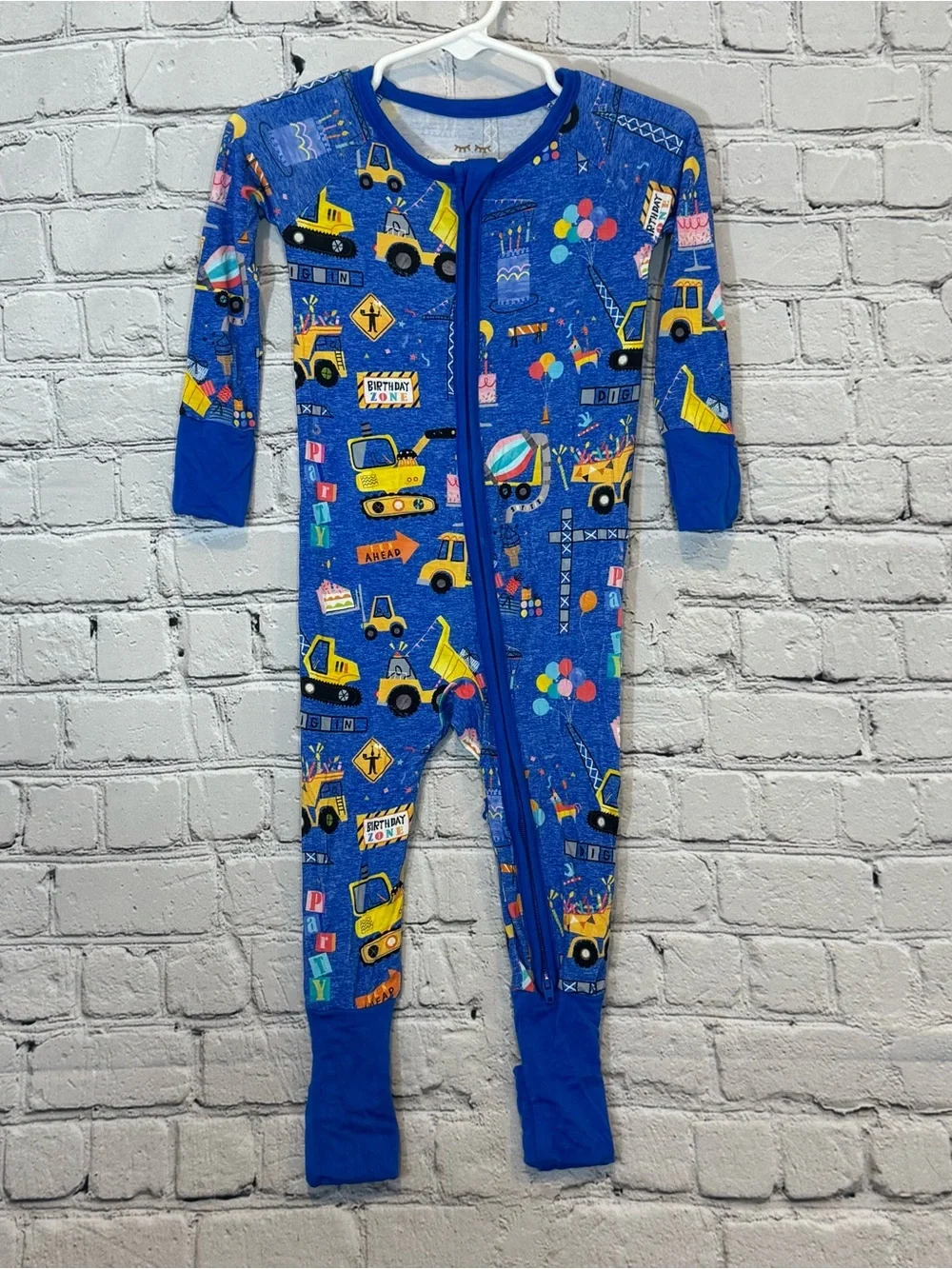 Little Sleepies Birthday Construction Bamboo Zippie